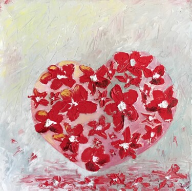 Painting titled "IN LOVE or RED FLOW…" by Svetlana Shavrina, Original Artwork, Oil Mounted on Wood Stretcher frame