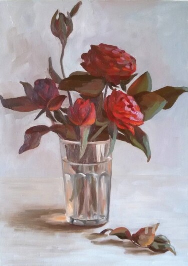 Painting titled "Roses for you" by Svetlana Shcherilya, Original Artwork, Oil Mounted on Cardboard