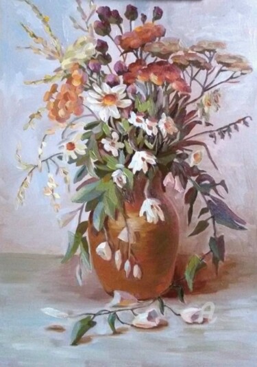 Painting titled "Wildflowers Bouquet…" by Svetlana Shcherilya, Original Artwork, Oil Mounted on Cardboard