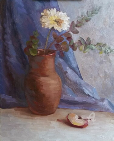 Painting titled "Daisy Painting" by Svetlana Shcherilya, Original Artwork, Oil Mounted on Cardboard