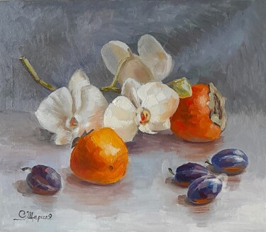 Pintura intitulada "Oil painting Orchid…" por Svetlana Shcherilya, Obras de arte originais, Óleo Montado em Cartão