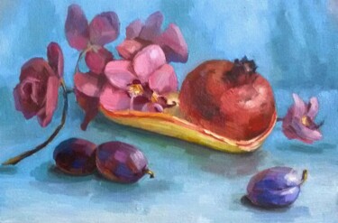 Schilderij getiteld "Pomegranate Paintin…" door Svetlana Shcherilya, Origineel Kunstwerk, Olie Gemonteerd op Karton