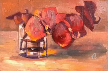 Pintura titulada "Fire Orchid Paintin…" por Svetlana Shcherilya, Obra de arte original, Oleo Montado en Cartulina