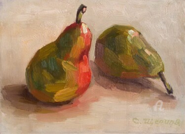 Painting titled "Pear painting, orig…" by Svetlana Shcherilya, Original Artwork, Oil Mounted on Other rigid panel