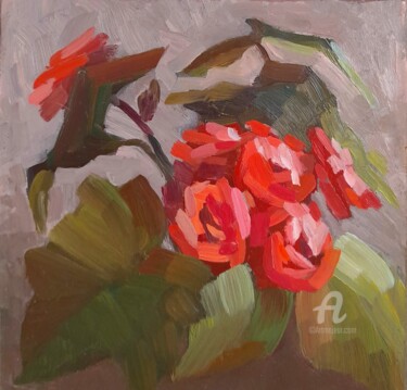 Картина под названием "Pink begonia painti…" - Svetlana Shcherilya, Подлинное произведение искусства, Масло