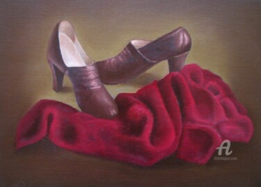 Painting titled ""She's back", Shoes…" by Svetlana Shcherilya, Original Artwork, Oil Mounted on Wood Stretcher frame