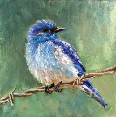 Pintura intitulada "Blue Sialia, Bird O…" por Svetlana Shcherilya, Obras de arte originais, Óleo