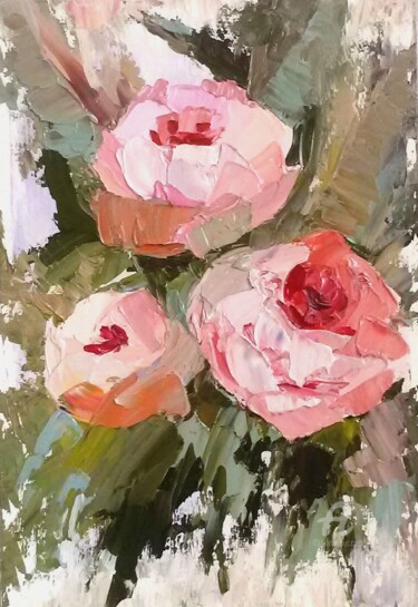 Peinture intitulée "Pink Peonies Bouque…" par Svetlana Shcherilya, Œuvre d'art originale, Huile