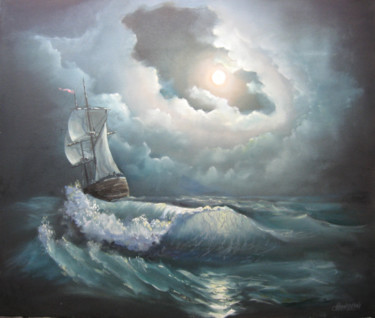 Картина под названием "Лунная ночь на море." - Светлана, Подлинное произведение искусства, Масло