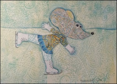 Gravures & estampes intitulée "Alisa learns to ska…" par Svetlana Sokol, Œuvre d'art originale, Impression numérique