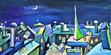 Pittura intitolato "NIGHT CITY" da Svetlana Sokolova, Opera d'arte originale, Olio