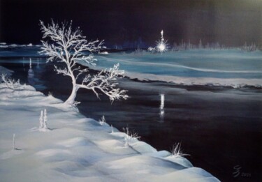 Schilderij getiteld "NIGHT ON THE WINTER…" door Svetlana Sokolova, Origineel Kunstwerk, Acryl