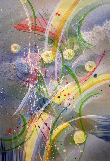 Картина под названием "FLYING BANANAS 1" - Svetlana Sokolova, Подлинное произведение искусства, Акрил