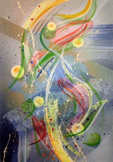 Peinture intitulée "FLYING BANANAS 2" par Svetlana Sokolova, Œuvre d'art originale, Acrylique