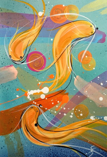 Peinture intitulée "CHINESE FISHES 3" par Svetlana Sokolova, Œuvre d'art originale, Acrylique