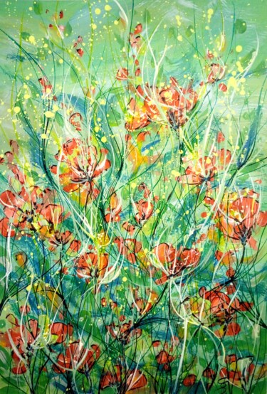 Peinture intitulée "HAPPY FLOWER FIELD" par Svetlana Sokolova, Œuvre d'art originale, Acrylique