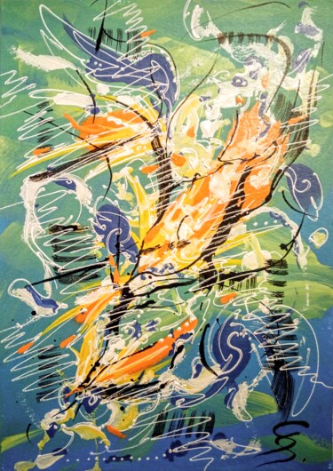 Peinture intitulée "ORANGE DOLPHIN" par Svetlana Sokolova, Œuvre d'art originale, Acrylique