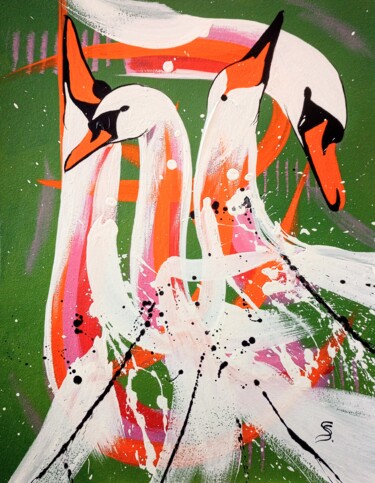 Peinture intitulée "SWAN PARTY" par Svetlana Sokolova, Œuvre d'art originale, Acrylique