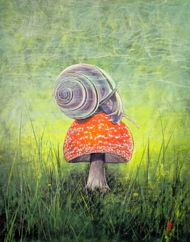 Peinture intitulée "SNAIL IN THE FOG" par Svetlana Sokolova, Œuvre d'art originale, Acrylique