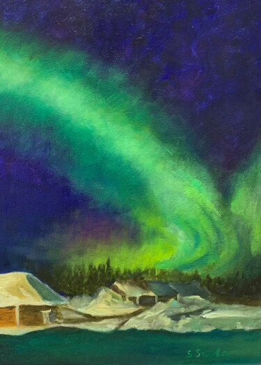 Malerei mit dem Titel "Northern lights" von Svetlana Stovba, Original-Kunstwerk, Öl