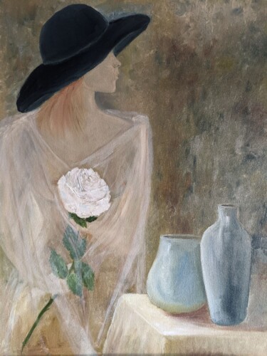 Pintura titulada "Она и роза" por Svetlana Studenikina, Obra de arte original, Oleo Montado en Cartulina