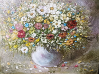 Картина под названием "Букет полевых цвето…" - Svetlana Studenikina, Подлинное произведение искусства, Масло Установлен на Д…