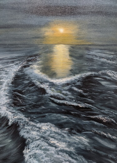 Malarstwo zatytułowany „Ночное море” autorstwa Svetlana Studenikina, Oryginalna praca, Olej Zamontowany na Karton