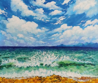 Картина под названием "Splashing waves" - Svetlana Stukalova, Подлинное произведение искусства, Масло