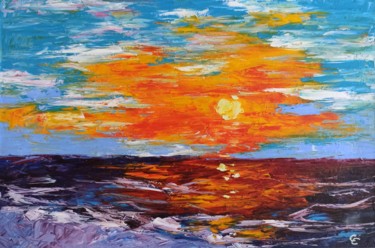 Картина под названием "Expressive sunset" - Svetlana Stukalova, Подлинное произведение искусства, Масло