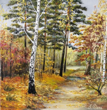 Painting titled "Картина "Осенний ле…" by Svetlana Verisova /Brezashka/, Original Artwork, Oil Mounted on Wood Stretcher fra…