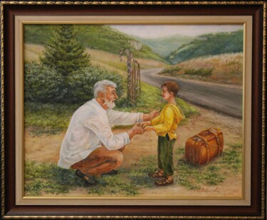 Painting titled "To the grandfather…" by Svetlana Verisova /Brezashka/, Original Artwork, Oil Mounted on Wood Stretcher frame