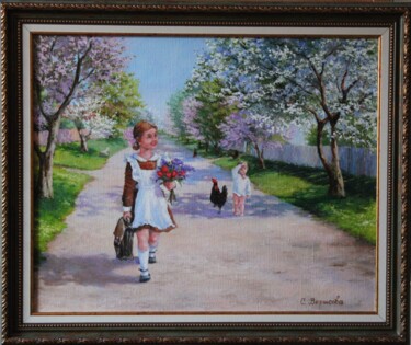 Pintura intitulada "Schoolgirl" por Svetlana Verisova /Brezashka/, Obras de arte originais, Óleo Montado em Armação em madei…