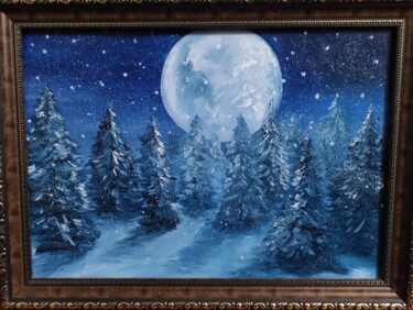 Картина под названием "Зимний вечер" - Светлана Заканач, Подлинное произведение искусства, Масло