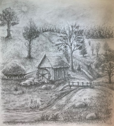 Rysunek zatytułowany „Scenery” autorstwa Светлана Григорович, Oryginalna praca, Ołówek Zamontowany na Inny sztywny panel