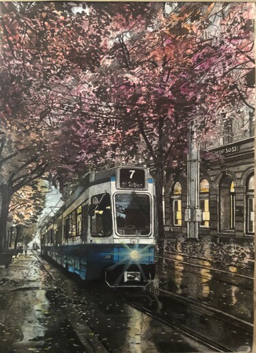 Malarstwo zatytułowany „“Осенний трамвай»” autorstwa Светлана Морозова, Oryginalna praca, Akwarela