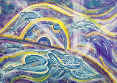 Painting titled "Разговор с дельфина…" by Svetlana Sklyar, Original Artwork, Acrylic