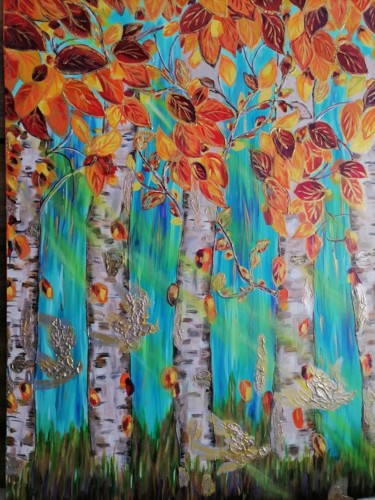 Картина под названием "Золотая осень на фо…" - Svetlana Sklyar, Подлинное произведение искусства, Акрил Установлен на Деревя…