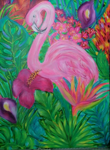 Malerei mit dem Titel "Розовый фламинго" von Svetlana Sklyar, Original-Kunstwerk, Acryl Auf Keilrahmen aus Holz montiert
