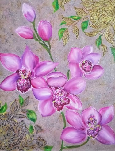 Картина под названием "Изысканность орхидеи" - Svetlana Sklyar, Подлинное произведение искусства, Масло Установлен на Деревя…