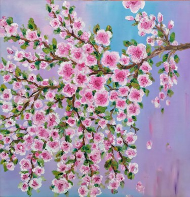 Картина под названием "Нежность сакуры" - Svetlana Sklyar, Подлинное произведение искусства, Масло Установлен на Деревянная…