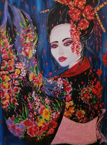Картина под названием ""Гейша в ночи "" - Svetlana Sklyar, Подлинное произведение искусства, Масло Установлен на Деревянная…
