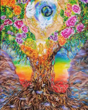 Картина под названием "Древо жизни" - Svetlana Sklyar, Подлинное произведение искусства, Масло Установлен на Деревянная рама…