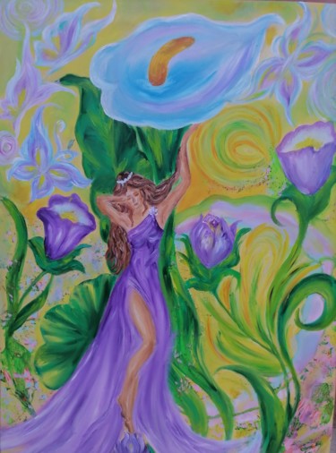 Картина под названием "Фея цветов" - Svetlana Sklyar, Подлинное произведение искусства, Масло Установлен на Деревянная рама…