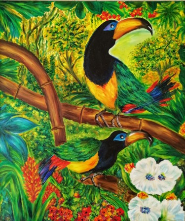 Картина под названием "Яркие тропики и сла…" - Svetlana Sklyar, Подлинное произведение искусства, Масло Установлен на Деревя…