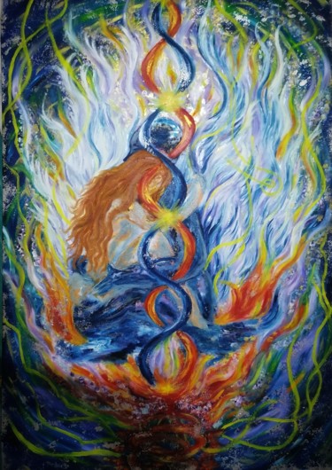 Картина под названием "Близнецовое пламя" - Svetlana Sklyar, Подлинное произведение искусства, Масло Установлен на Деревянна…