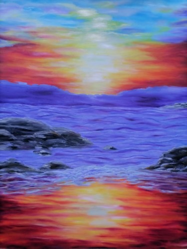 Картина под названием "Море в лучах заката." - Svetlana Sklyar, Подлинное произведение искусства, Масло Установлен на Деревя…