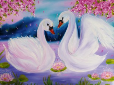 Картина под названием "Танец юных лебедей" - Svetlana Sklyar, Подлинное произведение искусства, Масло Установлен на Деревянн…