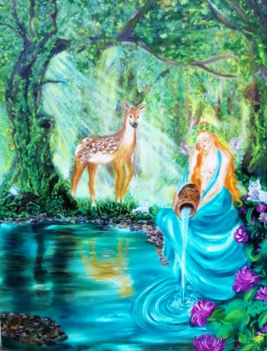 Peinture intitulée "Девушка в лесу и ол…" par Svetlana Sklyar, Œuvre d'art originale, Huile Monté sur Châssis en bois