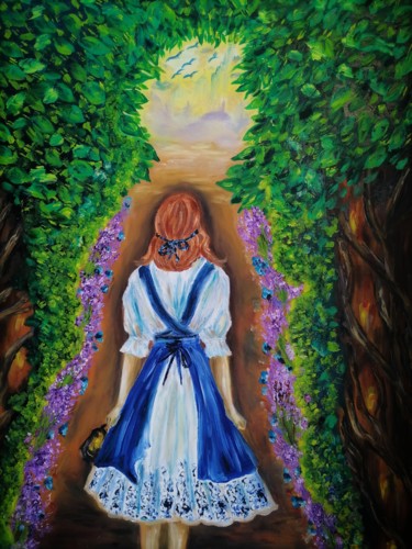 Painting titled "Алиса открывшая для…" by Svetlana Sklyar, Original Artwork, Oil Mounted on Wood Stretcher frame
