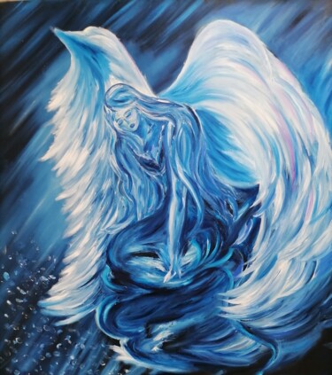 Картина под названием "Уставший ангел" - Svetlana Sklyar, Подлинное произведение искусства, Масло Установлен на Деревянная р…
